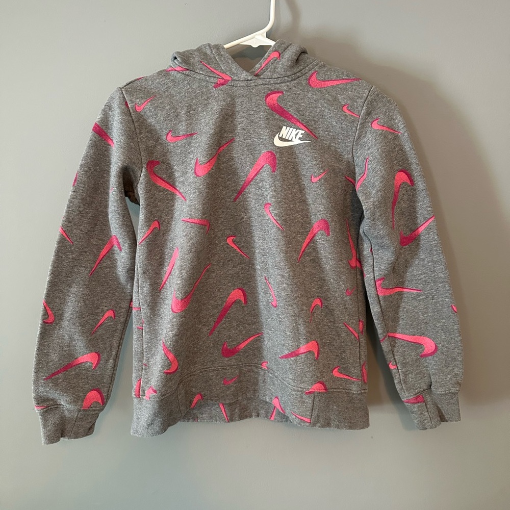 Nike Gray Hoodie with Pink Swooshes